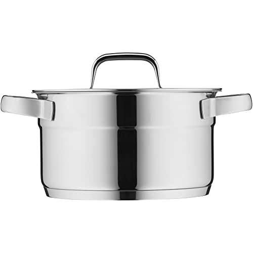 WMF Compact Cuisine Batería de Cocina 5 Piezas, Acero Inoxidable Cromargan Pulido, Inducción, Tapas Cristal, Sin Recubrimiento, Escala Interior