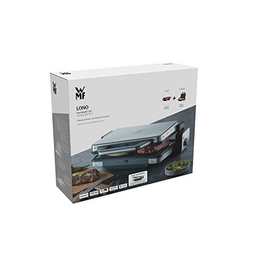 WMF Lono - Contact Grill 2 en 1, 2100 W, Temperatura y altura ajustable, Bandeja antigoteo, 2 placas de aluminio fundido