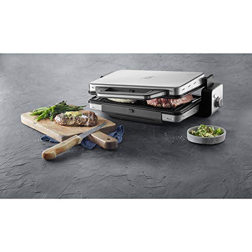 WMF Lono - Contact Grill 2 en 1, 2100 W, Temperatura y altura ajustable, Bandeja antigoteo, 2 placas de aluminio fundido