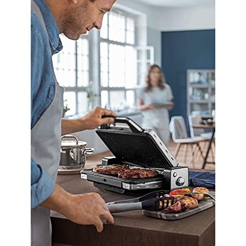 WMF Lono - Contact Grill 2 en 1, 2100 W, Temperatura y altura ajustable, Bandeja antigoteo, 2 placas de aluminio fundido