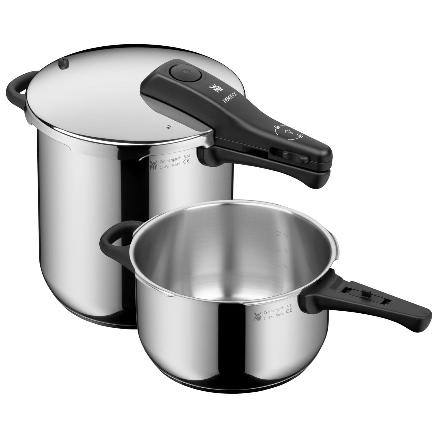 WMF Perfect Set Olla Rápida Ø22 cm 8,5L + Cuerpo 4,5L, Protección Contra Llamas, Acero Inoxidable Cromargan, Apta para Inducción