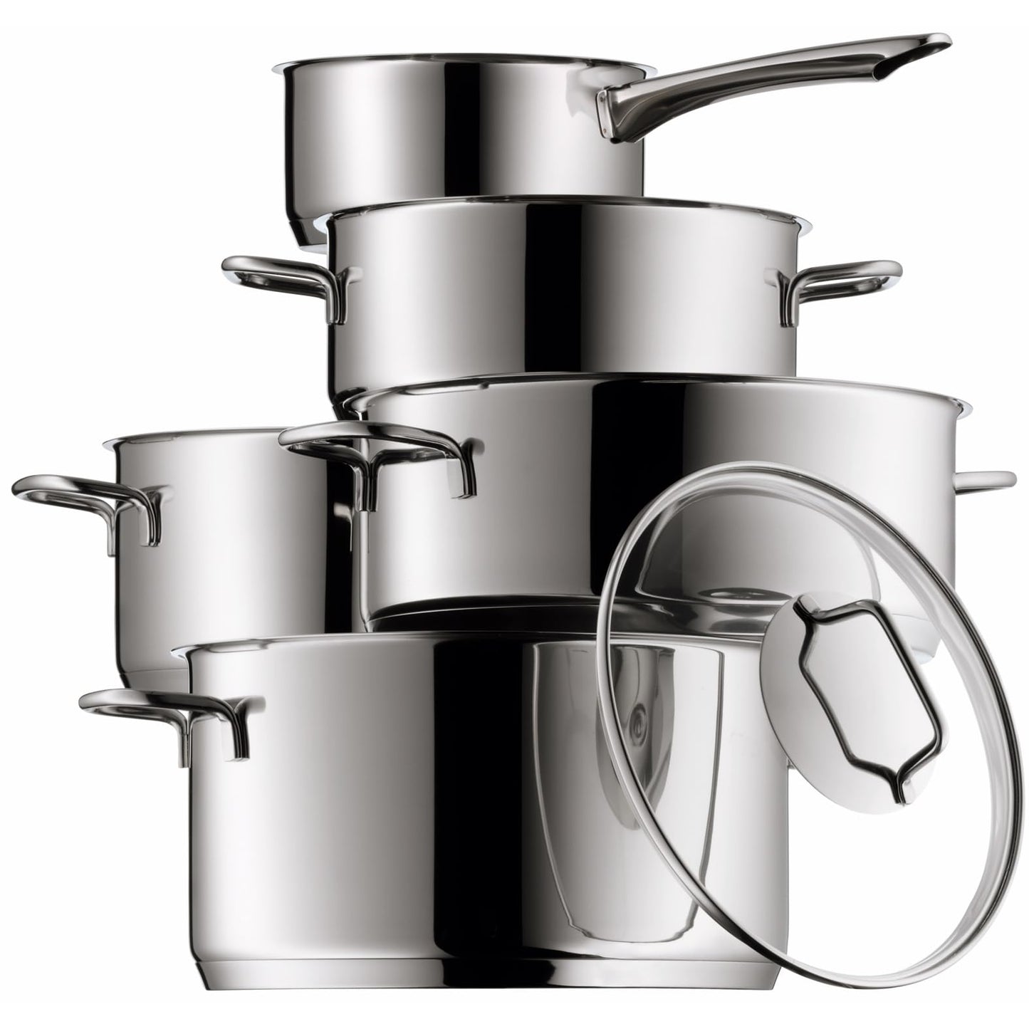 WMF Astoria Batería de Cocina 5 Piezas, Ollas 16/20/24 cm, Olla baja 20 cm, Cazo 16 cm, Acero Inoxidable Cromargan, Apta Inducción