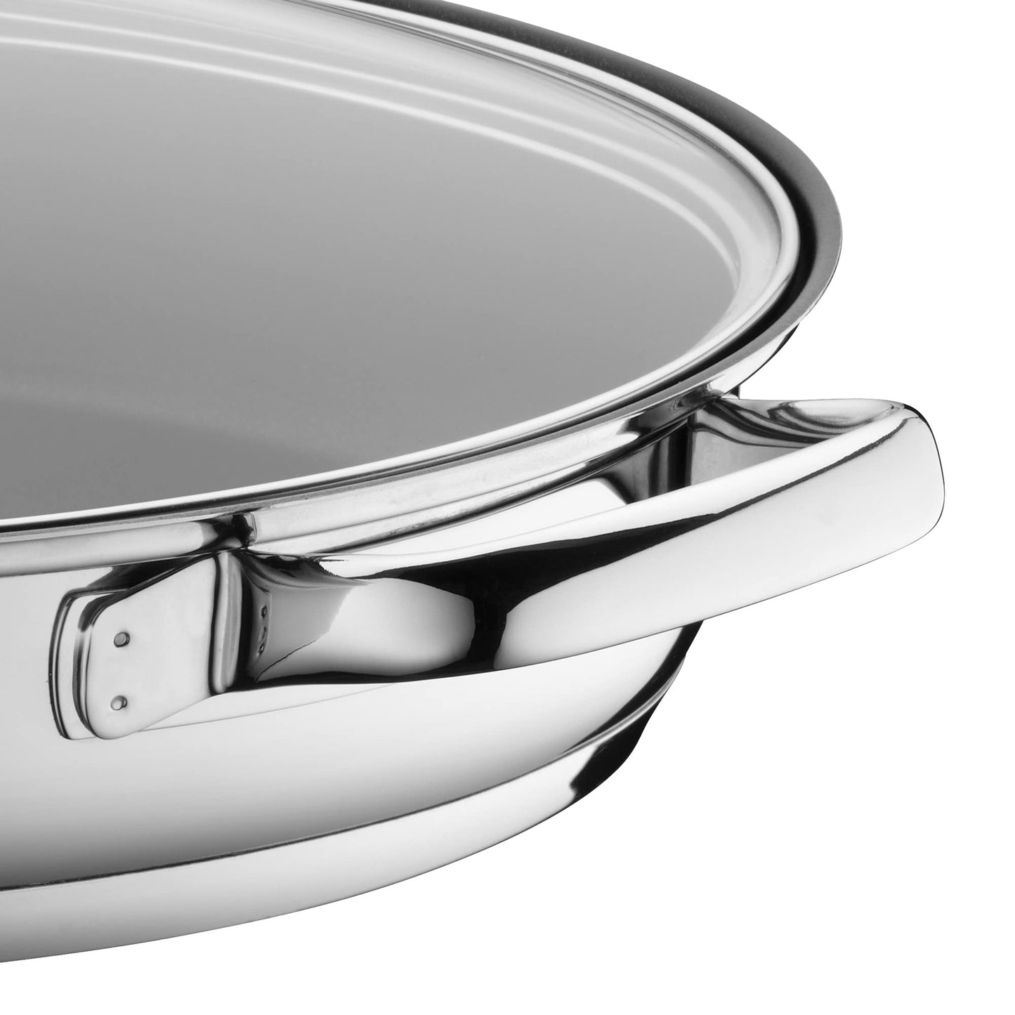 WMF Cacerola Baja Larga Oval 38 cm con Tapa Cristal, Acero Inoxidable Cromargan 18/10, Antiadherente, Apta Inducción y Horno, Diseñada en Alemania