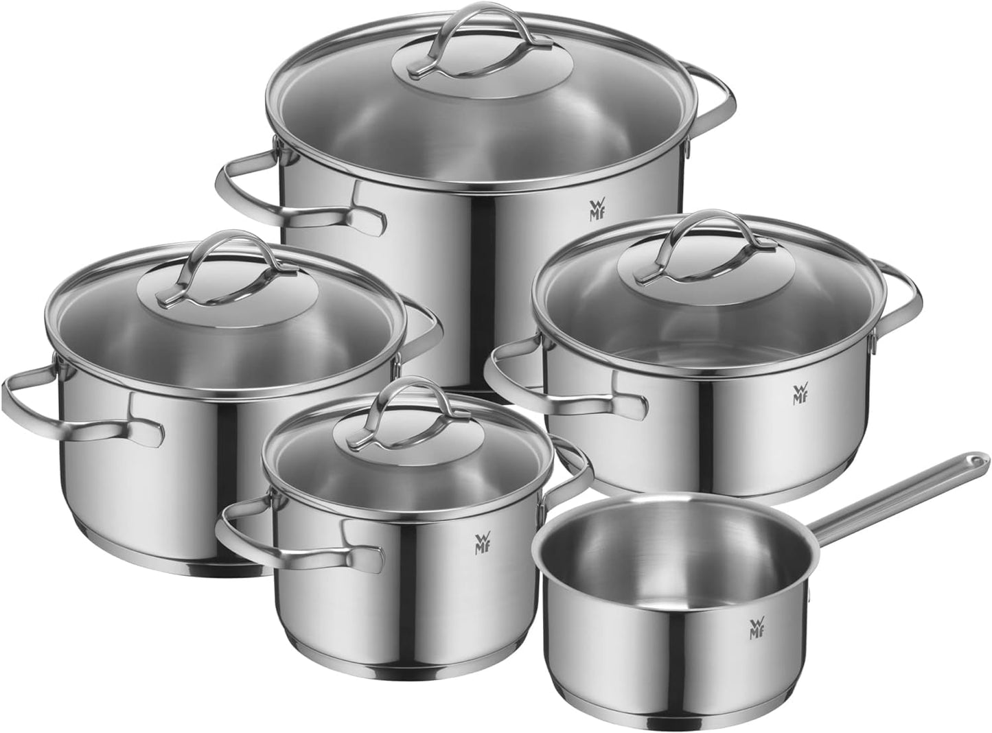 WMF Provence Plus Batería Cocina Acero Inoxidable Cromargan, Tapas Cristal + Set 2 Sartenes Devil 24/28 cm, Antiadherente, Inducción y Todo Tipo Cocinas