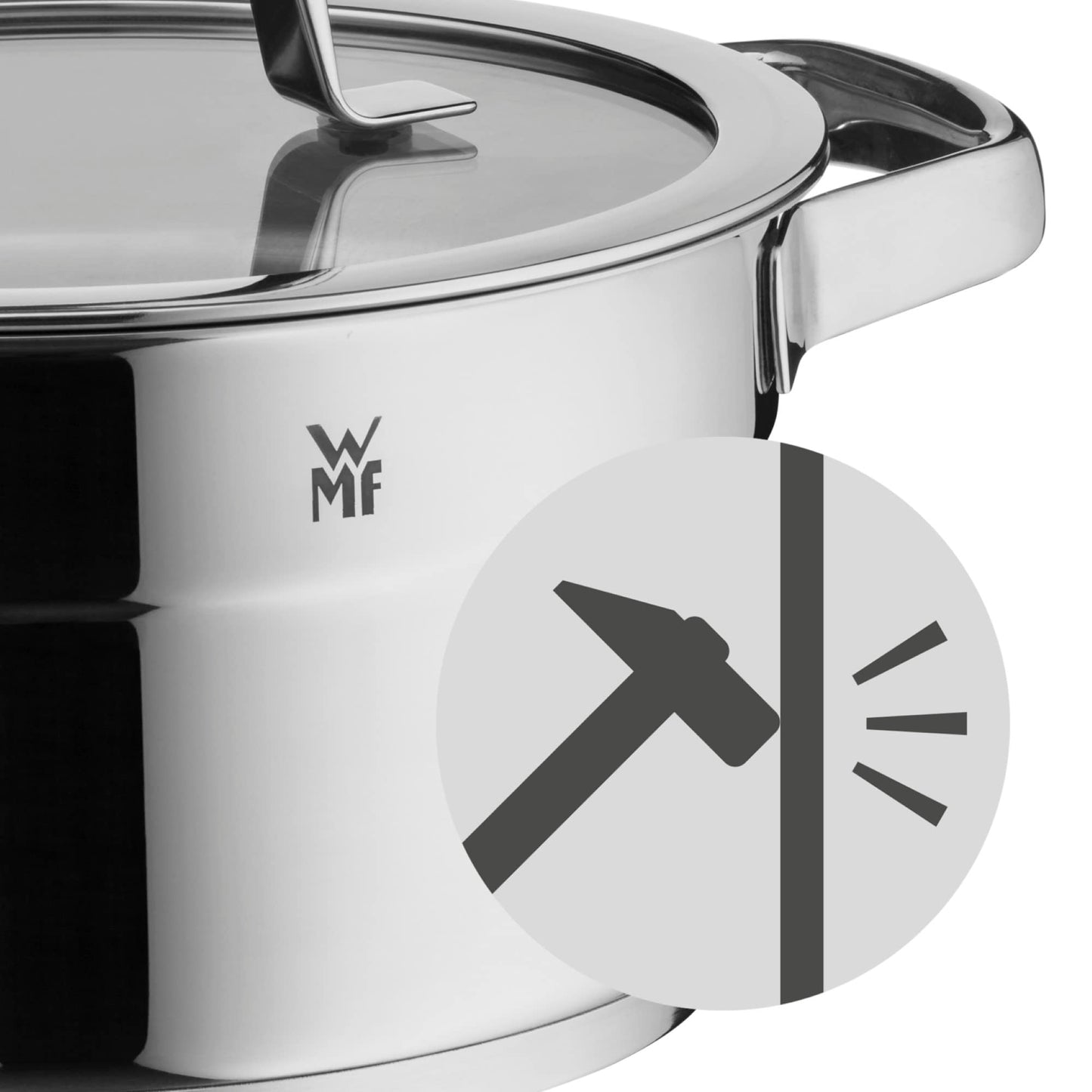 WMF Compact Cuisine Batería de Cocina 5 Piezas, Acero Inoxidable Cromargan Pulido, Inducción, Tapas Cristal, Sin Recubrimiento, Escala Interior