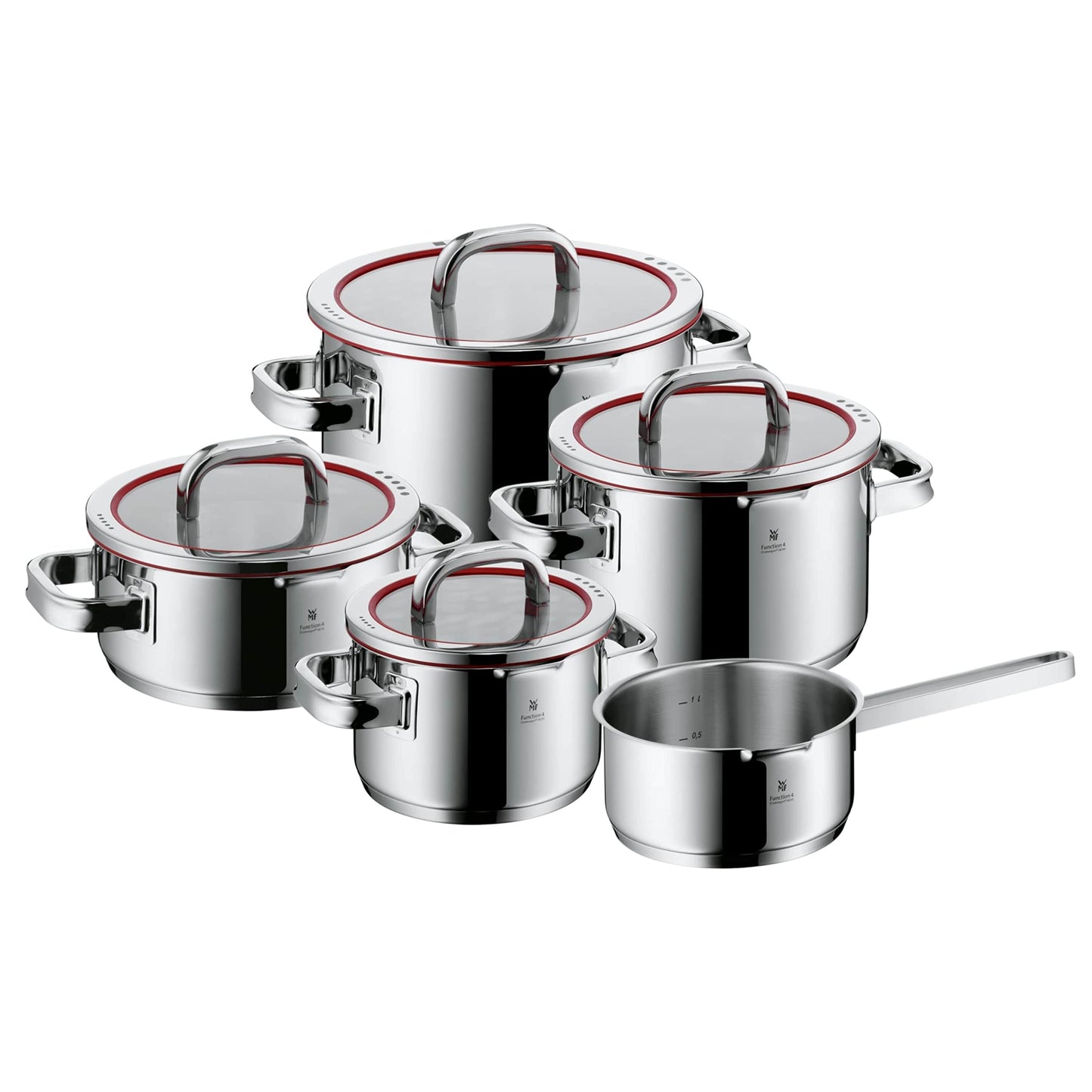 WMF Function 4 Batería de Cocina 5 Piezas, Acero Inoxidable, Inducción, Cacerolas 16/20/24 cm con Tapa y Cazo 16 cm