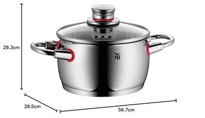 WMF Quality One Batería de Cocina 5 Piezas, Acero Inoxidable, Inducción, Cacerolas 16/20/24 cm, Cacerola baja 20 cm, Cazo 16 cm con 4 Tapas Cristal