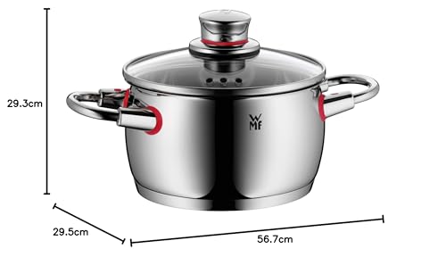 WMF Quality One Batería de Cocina 5 Piezas, Acero Inoxidable, Inducción, Cacerolas 16/20/24 cm, Cacerola baja 20 cm, Cazo 16 cm con 4 Tapas Cristal