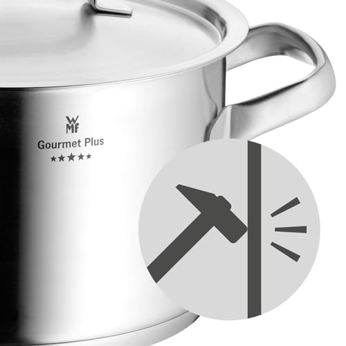 WMF Gourmet Plus Batería de Cocina 5 Piezas, Acero Inoxidable, Inducción, Cacerolas 16/20/24 cm, Cacerola baja 20 cm, Cazo 16 cm con 4 Tapas Acero