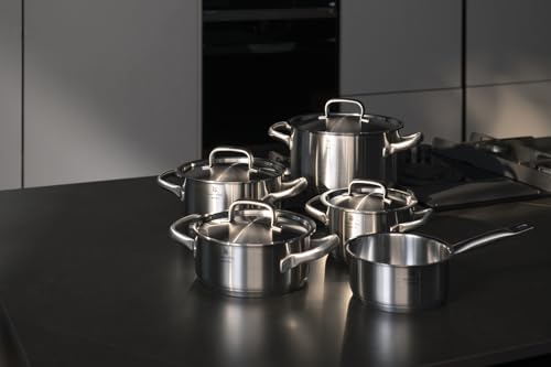 WMF Gourmet Plus Batería de Cocina 5 Piezas, Acero Inoxidable, Inducción, Cacerolas 16/20/24 cm, Cacerola baja 20 cm, Cazo 16 cm con 4 Tapas Acero