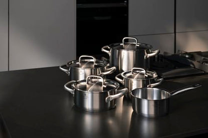 WMF Gourmet Plus Batería de Cocina 5 Piezas, Acero Inoxidable, Inducción, Cacerolas 16/20/24 cm, Cacerola baja 20 cm, Cazo 16 cm con 4 Tapas Acero