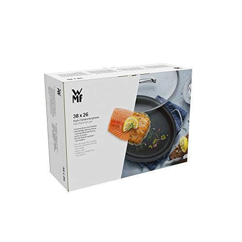 WMF Cacerola Baja Larga Oval 38 cm con Tapa Cristal, Acero Inoxidable Cromargan 18/10, Antiadherente, Apta Inducción y Horno, Diseñada en Alemania