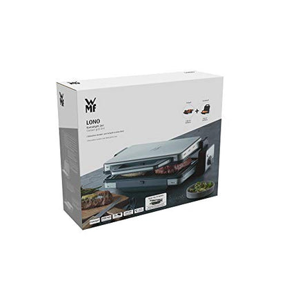 WMF Lono - Contact Grill 2 en 1, 2100 W, Temperatura y altura ajustable, Bandeja antigoteo, 2 placas de aluminio fundido