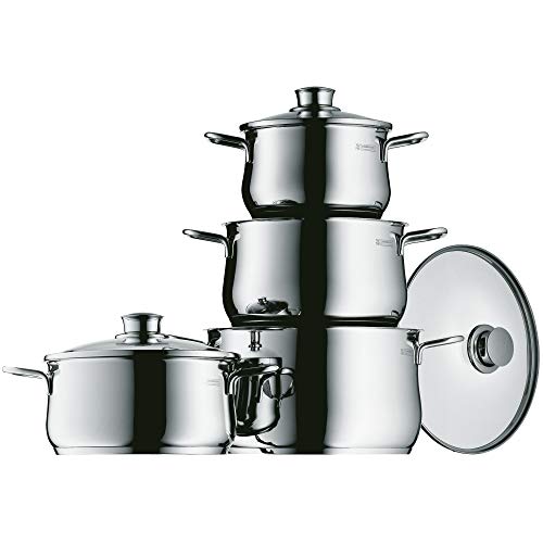 WMF Diadem Plus Batería de Cocina 4 Piezas, Acero Inoxidable, Inducción, Cacerolas 16/20/24 cm, Cacerola baja 20 cm con 4 Tapas de Cristal