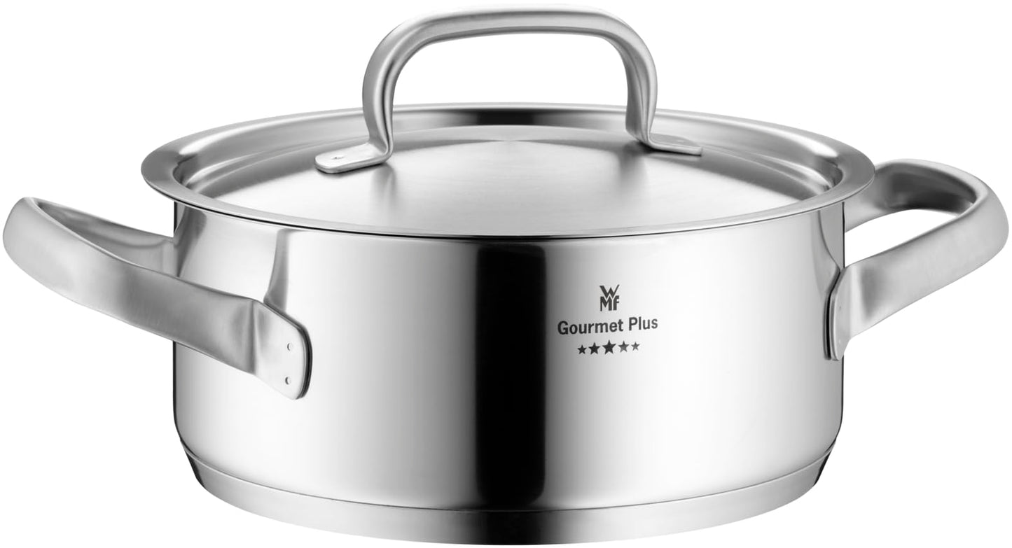 WMF Gourmet Plus Batería de Cocina 5 Piezas, Acero Inoxidable, Inducción, Cacerolas 16/20/24 cm, Cacerola baja 20 cm, Cazo 16 cm con 4 Tapas Acero