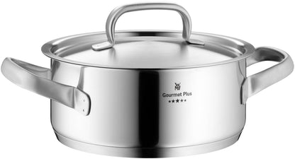 WMF Gourmet Plus Batería de Cocina 5 Piezas, Acero Inoxidable, Inducción, Cacerolas 16/20/24 cm, Cacerola baja 20 cm, Cazo 16 cm con 4 Tapas Acero