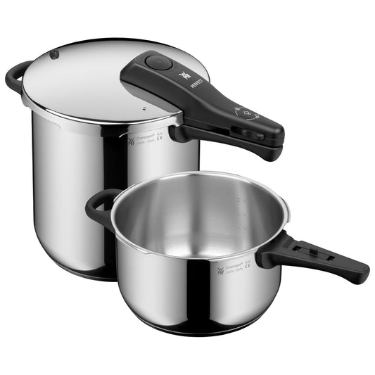 WMF Perfect Set Olla Rápida Ø22 cm 8,5L + Cuerpo 4,5L, Protección Contra Llamas, Acero Inoxidable Cromargan, Apta para Inducción