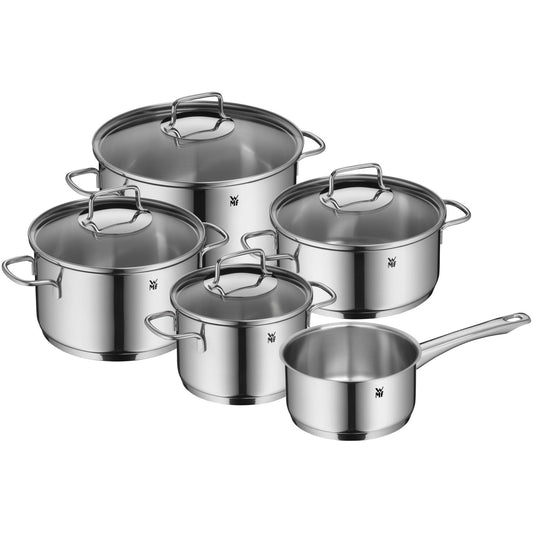 WMF Astoria Batería de Cocina 5 Piezas, Ollas 16/20/24 cm, Olla baja 20 cm, Cazo 16 cm, Acero Inoxidable Cromargan, Apta Inducción