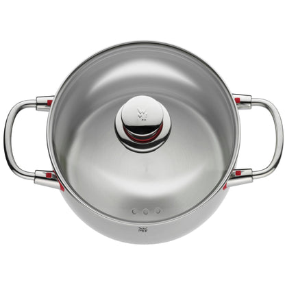 WMF Quality One Batería de Cocina 5 Piezas, Acero Inoxidable, Inducción, Cacerolas 16/20/24 cm, Cacerola baja 20 cm, Cazo 16 cm con 4 Tapas Cristal