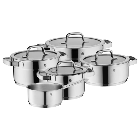 WMF Compact Cuisine Batería de Cocina 5 Piezas, Acero Inoxidable Cromargan Pulido, Inducción, Tapas Cristal, Sin Recubrimiento, Escala Interior