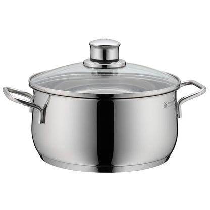 WMF Diadem Plus Batería de Cocina 4 Piezas, Acero Inoxidable, Inducción, Cacerolas 16/20/24 cm, Cacerola baja 20 cm con 4 Tapas de Cristal