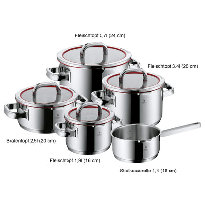 WMF Function 4 Batería de Cocina 5 Piezas, Acero Inoxidable, Inducción, Cacerolas 16/20/24 cm con Tapa y Cazo 16 cm