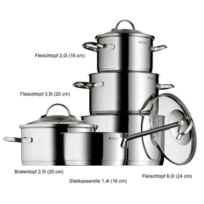 WMF Provence Plus Batería Cocina Acero Inoxidable Cromargan, Tapas Cristal + Set 2 Sartenes Devil 24/28 cm, Antiadherente, Inducción y Todo Tipo Cocinas